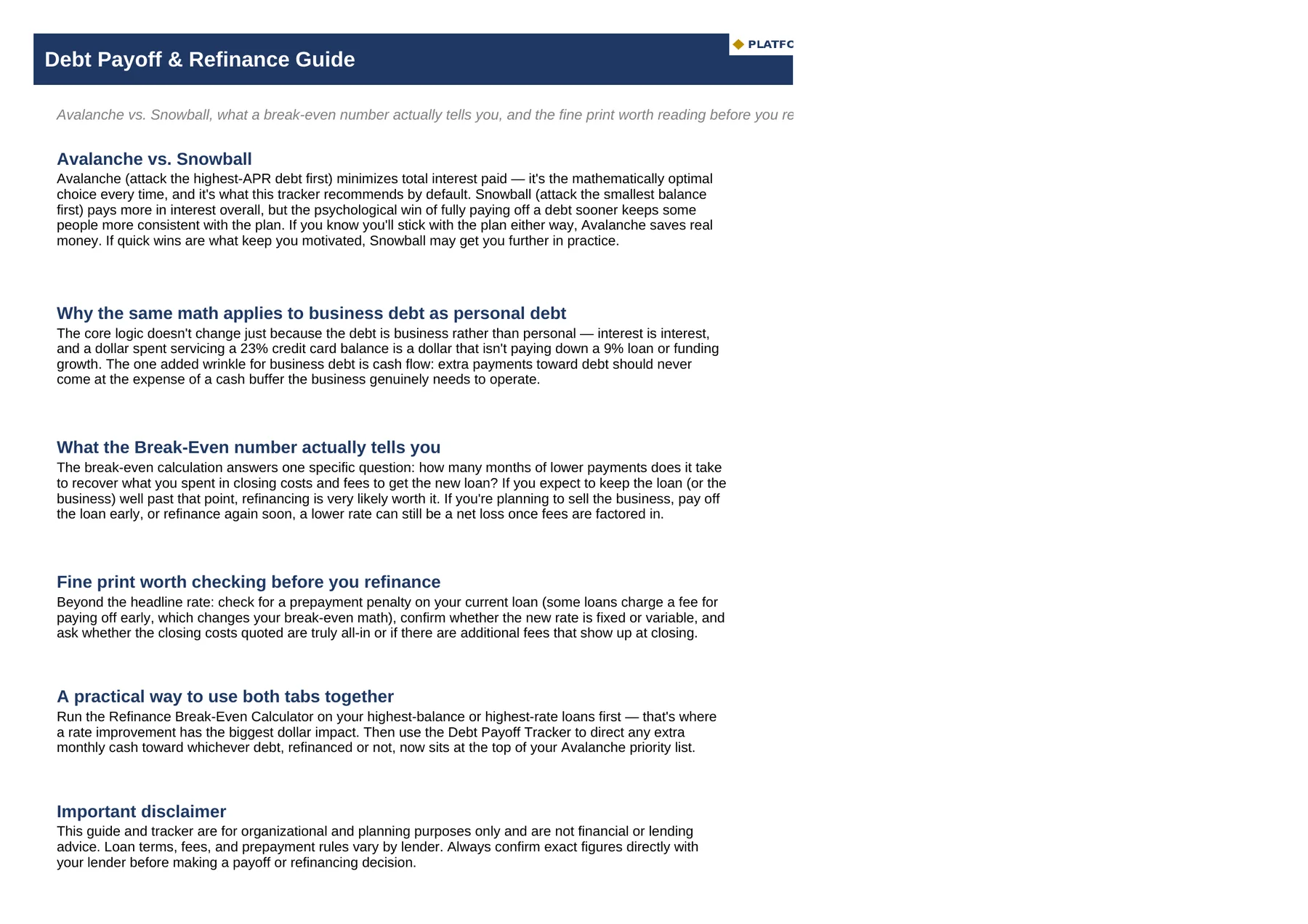 Business Debt Payoff & Refinance Tracker — Guide
