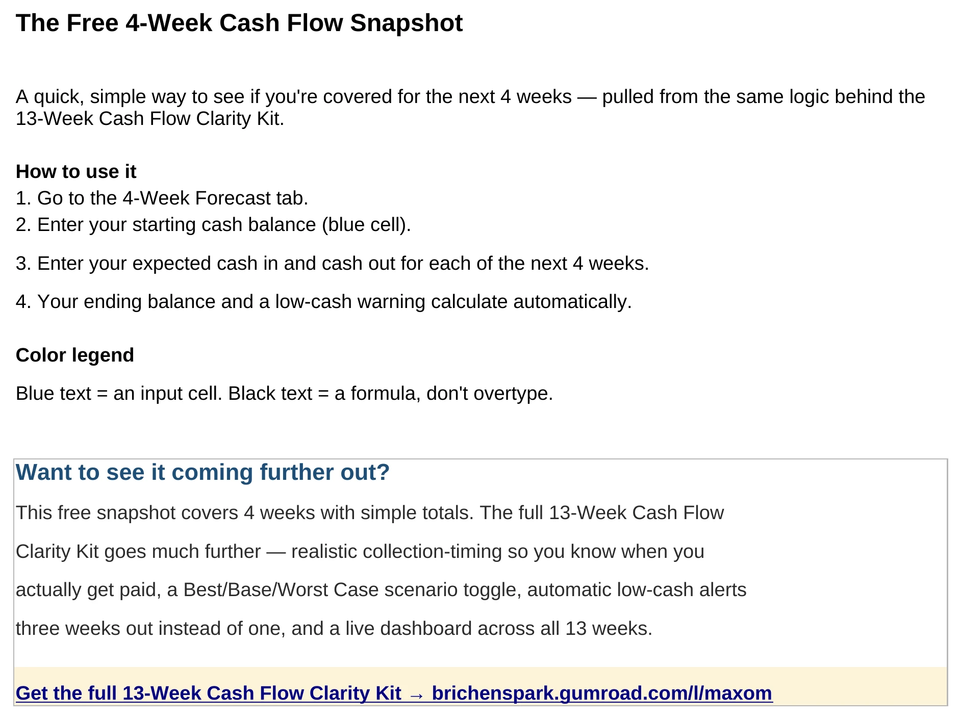 Free 4-Week Cash Flow Snapshot — Start Here
