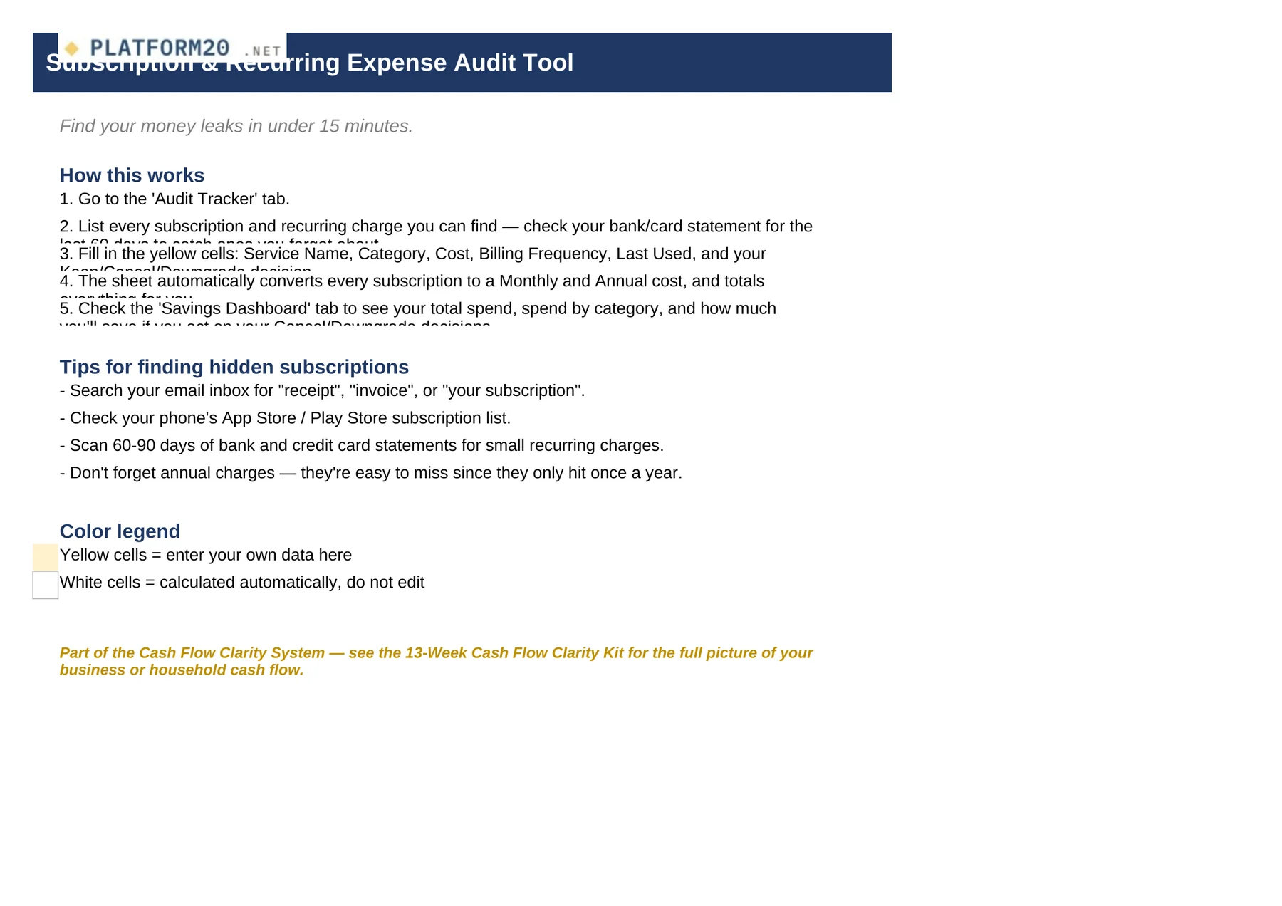The Subscription & Expense Audit Tool — Start Here