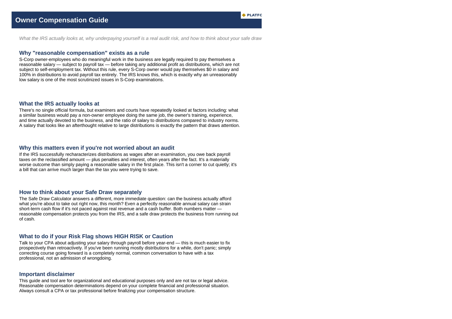 Owner's Pay & Reasonable Compensation Calculator — Guide